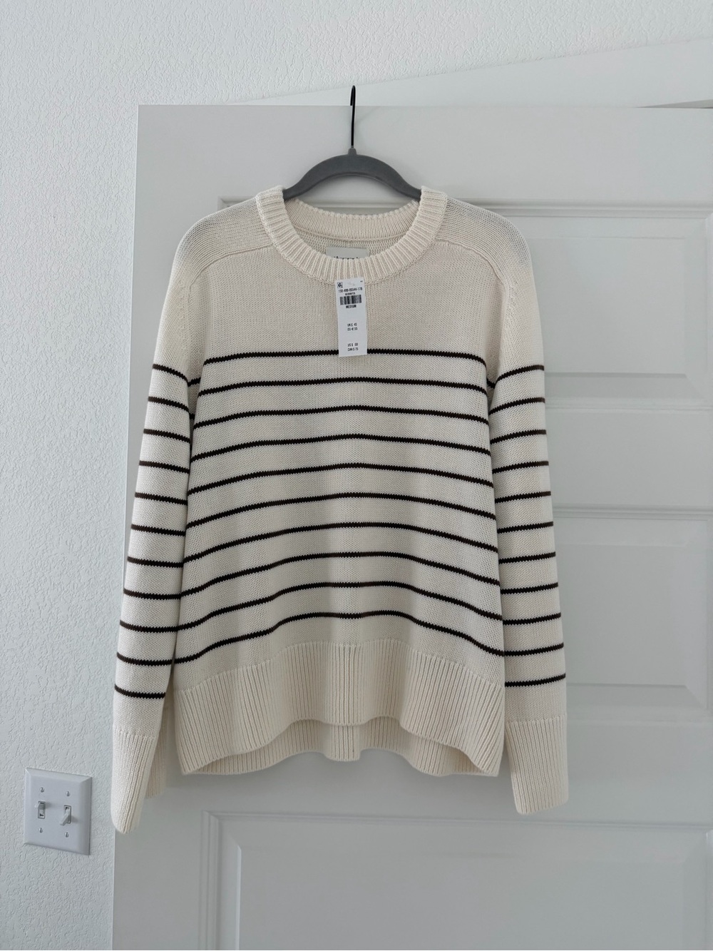 Abercrombie & Fitch Cream Crewneck with Brown Stripes
